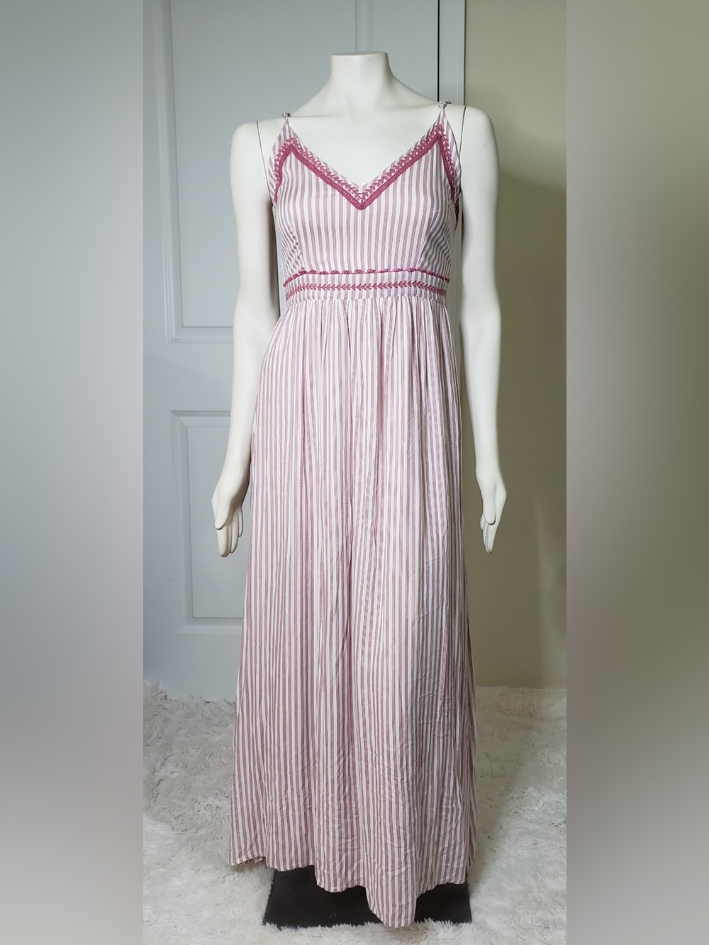 Japna Pink White Striped Maxi Dress Size Small Boho Sleeveless Summer Dress